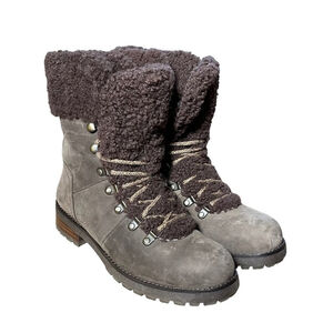 UGG Fraser Exposed Fur Stout Water-resistant Leather Combat Boots Size 7.5 Women